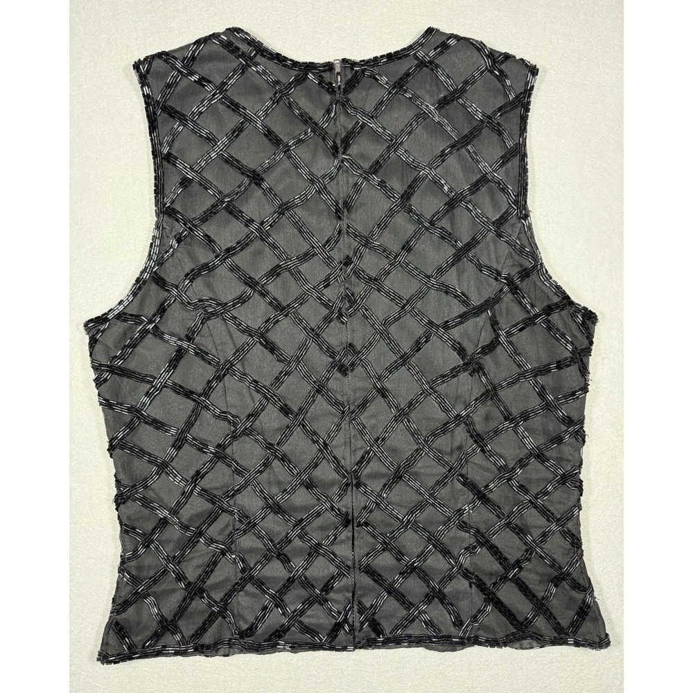 VTG Laurence Kazar Black Beaded Lattice Tank Size M Whimsigoth Ren Faire Luxury - Picture 7 of 9